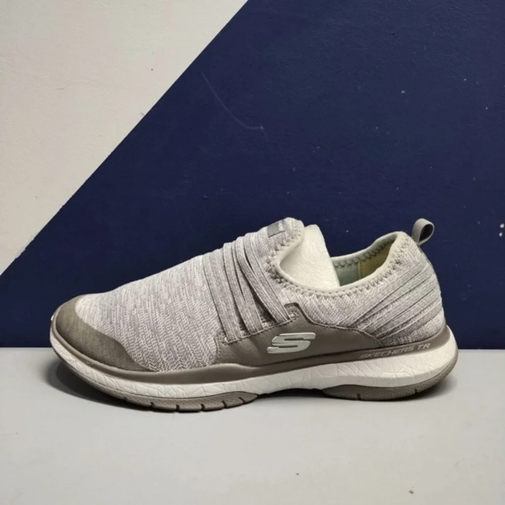 Skechers Air Cooled Slip-on Shoes Womens Size 9 Gray‎ White Memory Foam Comfort
